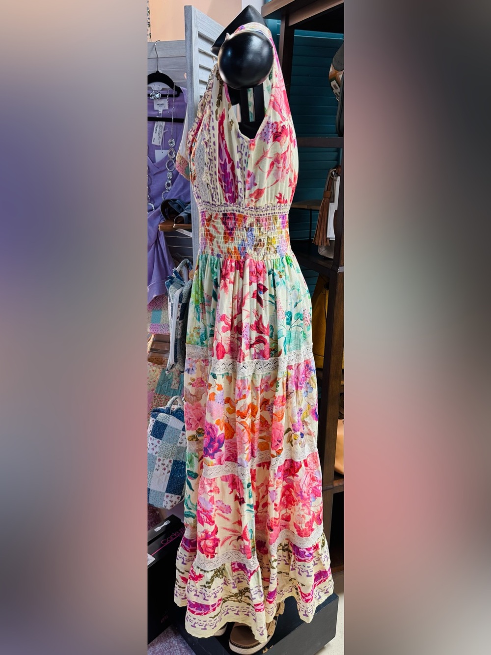 POL Cream Floral Maxi Dress with Pink, Green & Orange - Picture 3 of 5